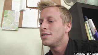 Bombshell older office boss riding his long cock