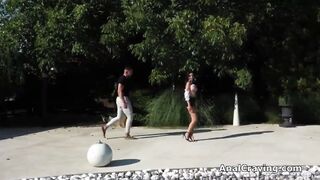 Spanish gf eats long jugs butt public