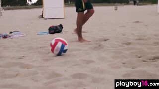 Long boobed naked badass Taylor Seinturier and GFs play football