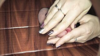 Peehole and foreskin play hand job with a double jizzed
