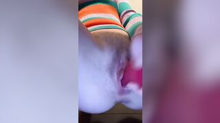 teenie tries to keep quiet while trying out her new vibrator