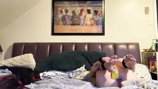 Daddy restrains/toys/fucks double penetration anal