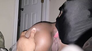 Gaped black booty and anal sub lick