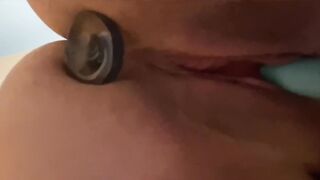 NOISY GROANING AND SQUIRTING: Fucking myself with a ASS PLUG, SEX TOY & DILDO