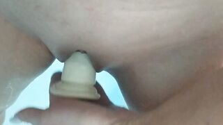 Close-up, enjoy ,cum a lot and rough from a toy into the restroom jerk off