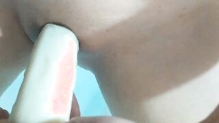 Close-up, enjoy ,cum a lot and rough from a toy into the restroom jerk off