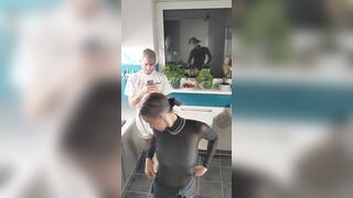 Maid into tights just wanted to water the plants, ended up squirting all over his penis
