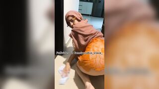 Arab submissive gets orders to wipe the floor with her mouth and swallow water like a bitch