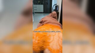 Arab submissive gets orders to wipe the floor with her mouth and swallow water like a bitch