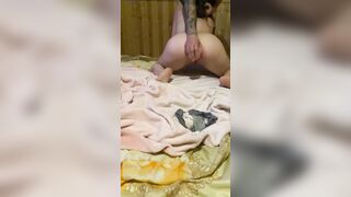 I nailed tight anal with a long sex toy while she eagerly blows my cock