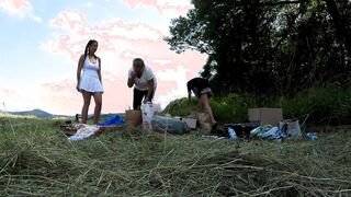 NO LINGERIE ALERT: Long Titted Long Booty College Girls play Twister and Sunbathing inside Lingerie and T-shirt