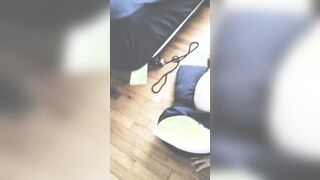 Face plowed while ride long sex toy