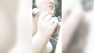 Face plowed while ride long sex toy
