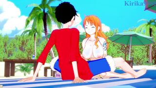 Nami(huge hair) and Monkey D. Luffy have deep sex on the beach. - 1 Piece Animated