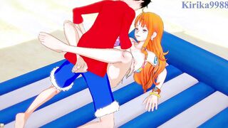 Nami(huge hair) and Monkey D. Luffy have deep sex on the beach. - 1 Piece Animated