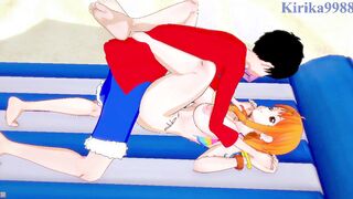 Nami(huge hair) and Monkey D. Luffy have deep sex on the beach. - 1 Piece Animated