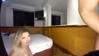 Sexsual blonde asked for milk inside her mouth