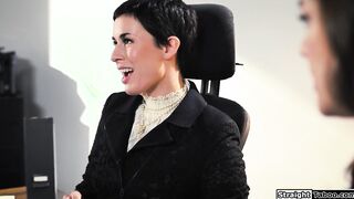 Boss dominates babe to fuck her husband