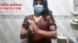 Desi women taking a bath-tub inside the restroom
