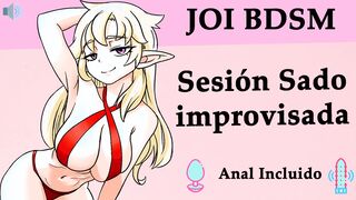 JOI anime, sesión sado improvisada, voz española.