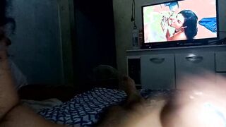 sucking off me aroused by porn, she sat and ejaculated twice with me washing her of cum