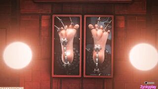 Anime 3D Tifa bound up inside a tickling machine