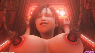 Anime 3D Tifa bound up inside a tickling machine