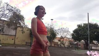 sweet teens was pee into outdoors and had to suck