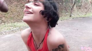 sweet teens was pee into outdoors and had to suck