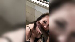 Riley Jacobs deepthroats big black cock on hotel balcony for all to view