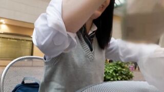 Young teenager Japanese bimbo fingers squirts. Tasty babe Enjoying having