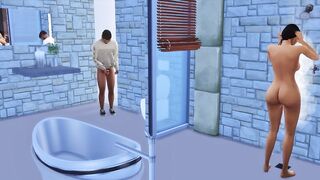 Step Dude caught watching Step Sis into the shower - creampie