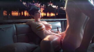 Overwatch Mercy stretched legs plowed into outdoors beach hotel (bikini nude preggo vers.)