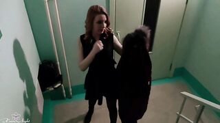 Minx Jerking Her Unshaved Twat Publicly till Dirty Orgasm inside the Staircase