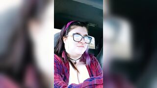Having Fun with my long hooters while driving