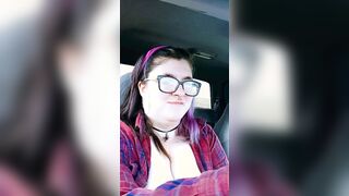 Having Fun with my long hooters while driving