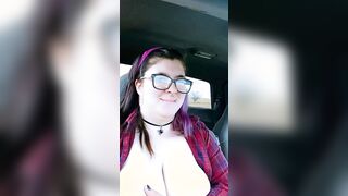 Having Fun with my long hooters while driving