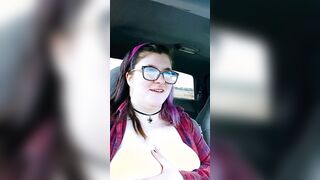 Having Fun with my long hooters while driving