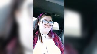 Having Fun with my long hooters while driving