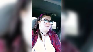 Having Fun with my long hooters while driving