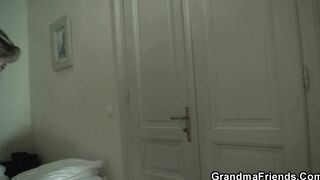 Older old takes 2 dicks from both sides