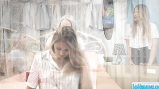 Busty masseuse licks her new neighbor