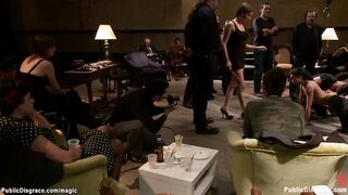 Skinny bound ebony ass fucked in public