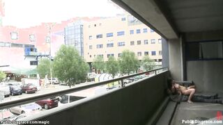 Shaved pussy Euro babe fucked in public