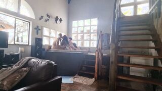 Spa tub 3 girls 1 dude sex party | reverse gang bang