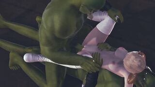 Elf women gets an orgasm from 2 long dicks