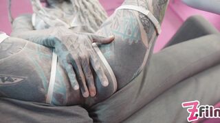 Intense TATTOO DAP action - 2 huge cocks inside 1 BOOTY - anal gapes, squirt, atm, prolapse, facial cu