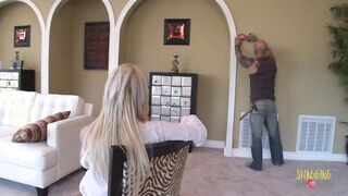 Big Titted blonde hoe pays a inked worker with her soak
