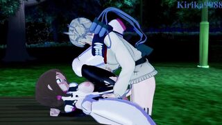 Ochako Uraraka and Himiko Toga have futanari sex into a park at night. - My Hero Academia Animated
