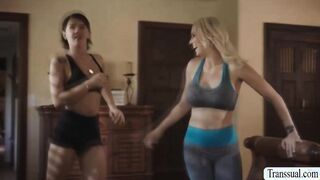 Busty shemale fucks her stuck friend